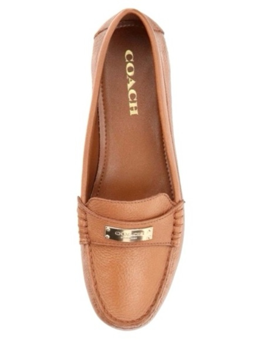 Coach Fredrica tan pebbled leather driving loafers
